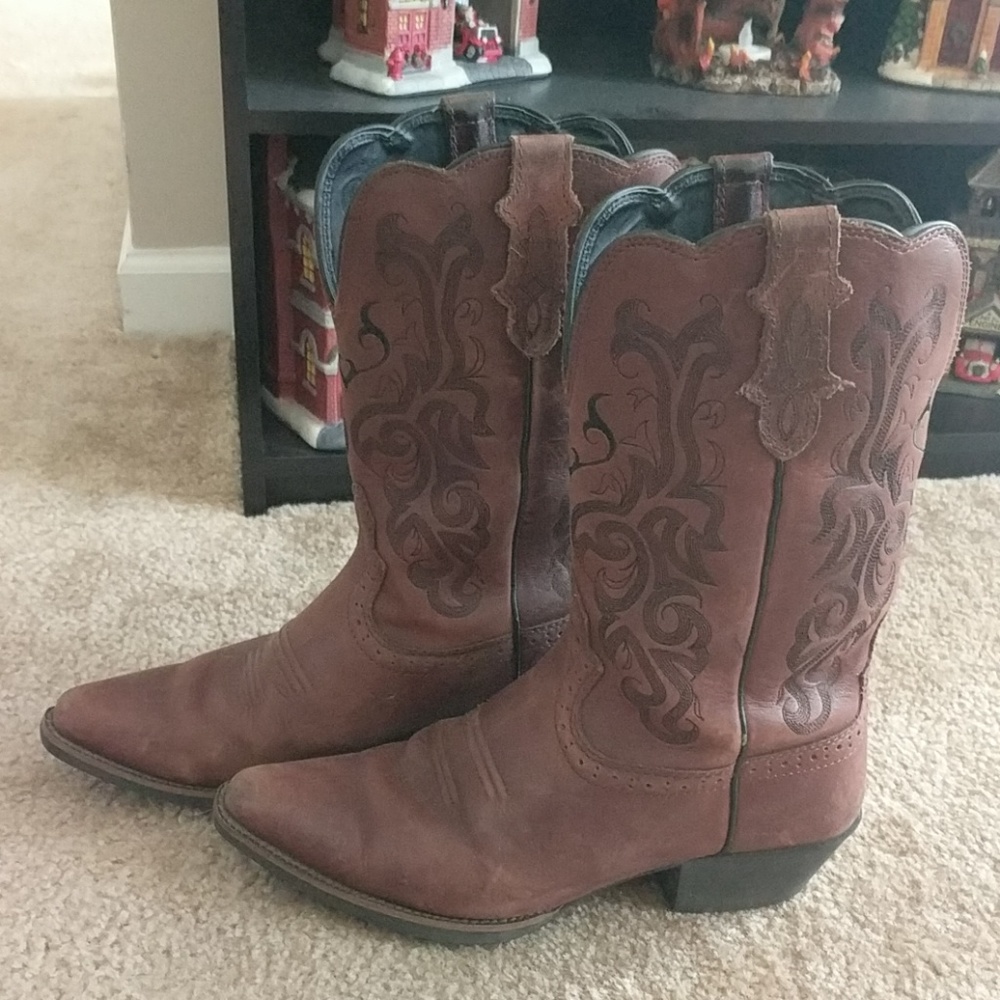 Bottes Western Justin L2552 – Cuir Marron Estampillé, Taille 8B (femme), D'occasion